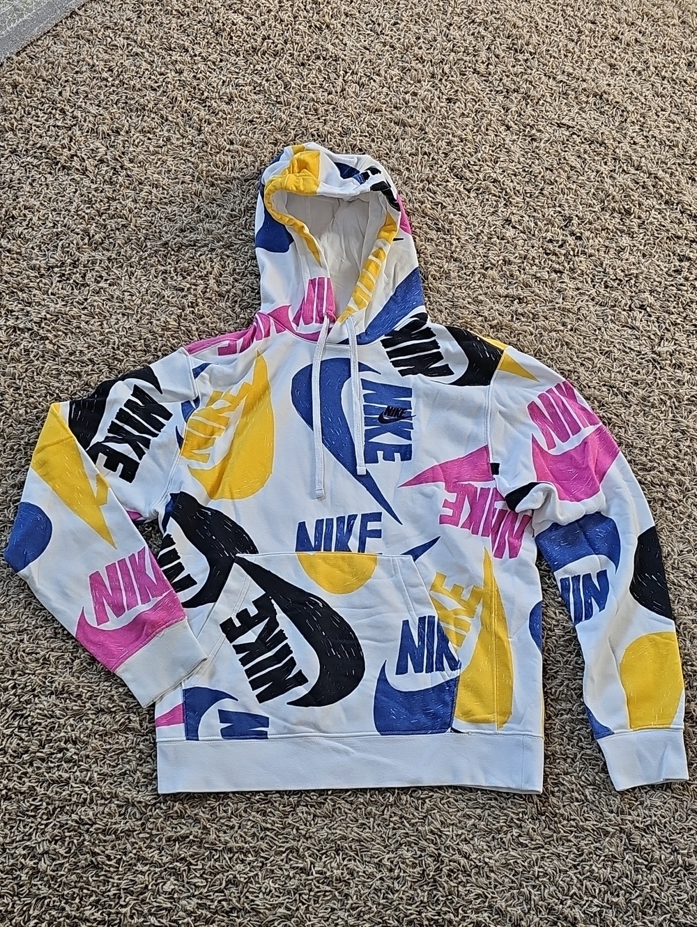 Nike NSW Club Hoodie Retro Multi-color All Over Print Small French Terry